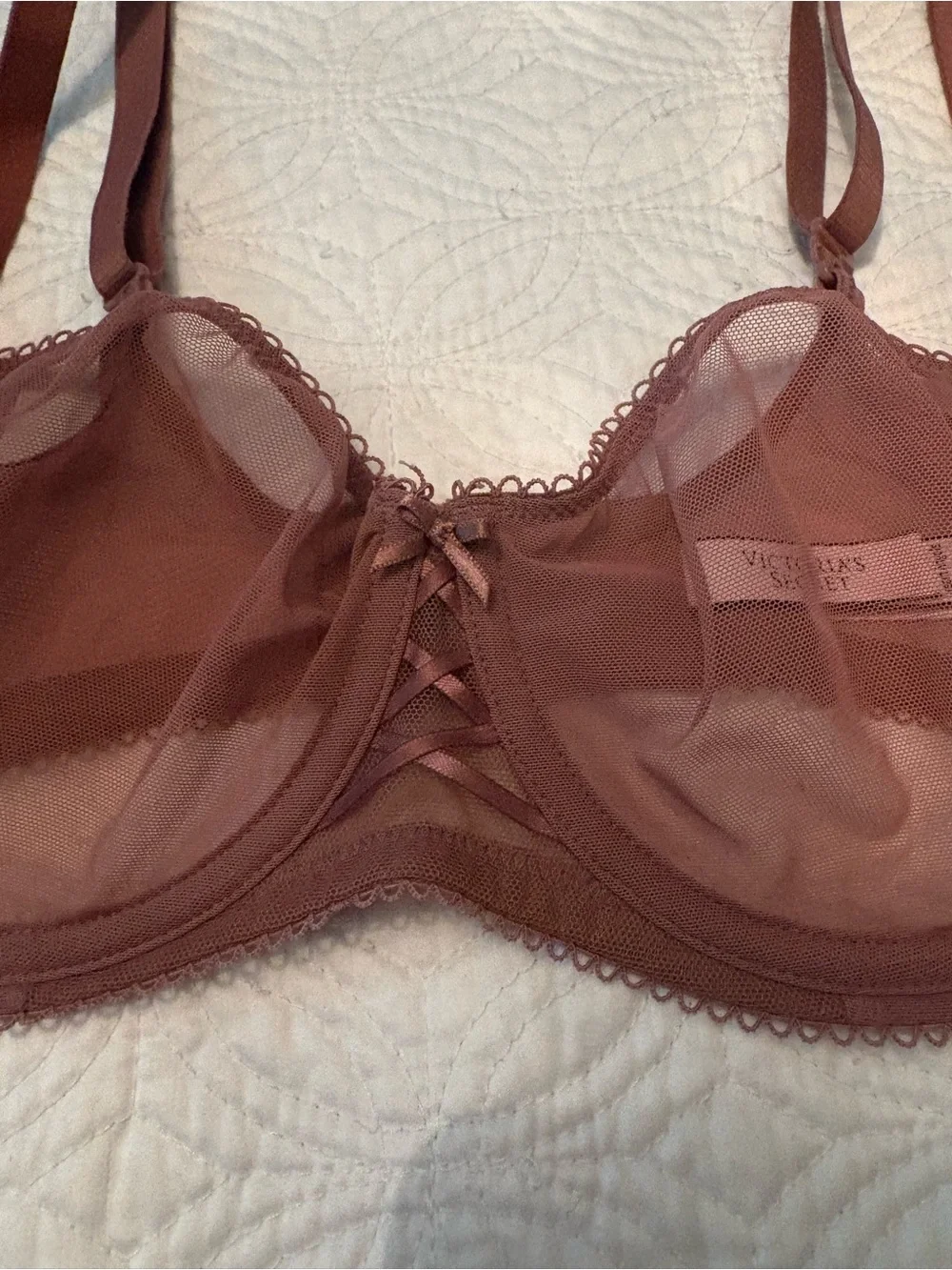 NWOT Victoria’s Secret Dream Angels Sheer Mauve Underwire Balconette Bra 34D